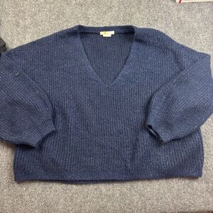 BODEN Women’s Blue Sparkle chunky Knit Soft V-Neck Sweater size: 16/18